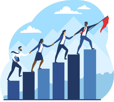 Illustration of a team partnering to accomplish a goal